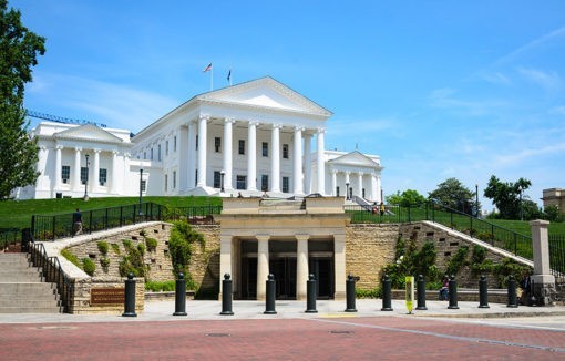 virginia state capitol in richmond on bright, sunny day