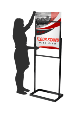 replaceable custom printed floor stand with sign, stable base for businesses restaurants venues or events