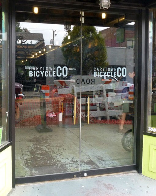frosted logos on glass doors