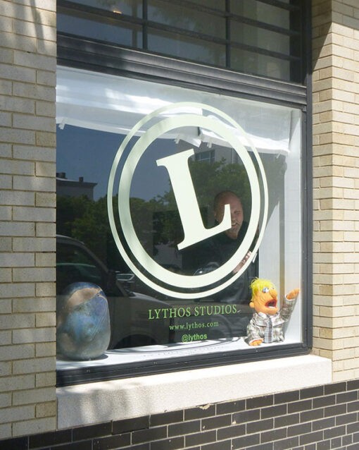 large logo decal on window
